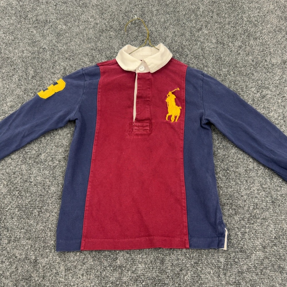Polo Ralph Lauren Rugby Shirt Boys 4 Red Blue Cotton Big Pony Preppy Style